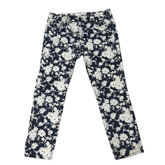 Tory Burch Floral Alexa Cropped Skinny Jeans Size 28 Faded Washed Blue Low Rise - Picture 2 of 10